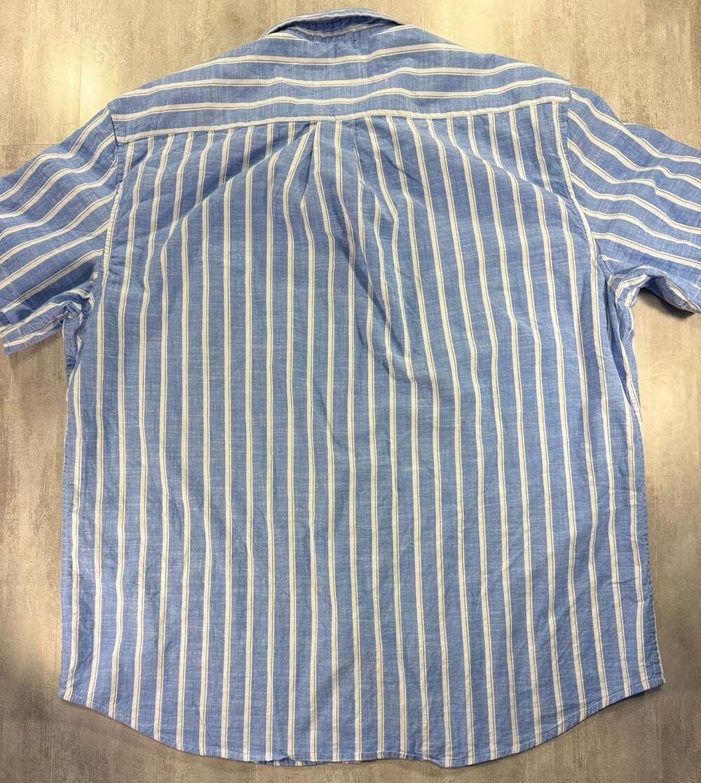 U.S. Polo Assn. Men's Blue White Striped Short Sleeve Stretch Button Down Shirt - Picture 6 of 6